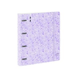 Carpeta con recambio safta din a4 cuadro 5 mm polipropileno foam 4 anillas 35mm estampados floral lila