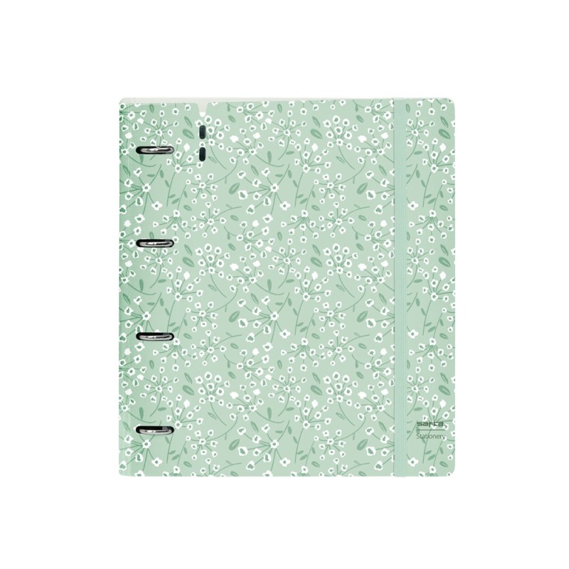 Carpeta con recambio safta din a4 cuadro 5 mm polipropileno foam 4 anillas 35mm estampados floral verde