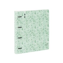Carpeta con recambio safta din a4 cuadro 5 mm polipropileno foam 4 anillas 35mm estampados floral verde