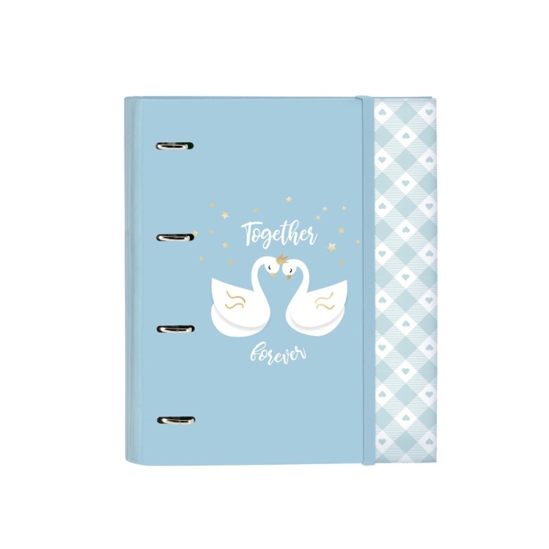 Carpeta con recambio safta din a4 tapa forrada 100 h 60 gr cuadro 5 mm con goma y 5 separadores glowlab cisnes
