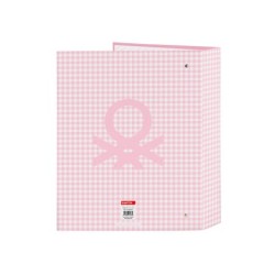 Carpeta carton folio 4 anillas safta lomo ancho benetton vichy 270x60x330 mm