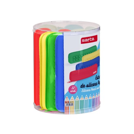 Bolso escolar safta portatodo estrecho silicona pop it expositor de 12 unidades 170x210 mm