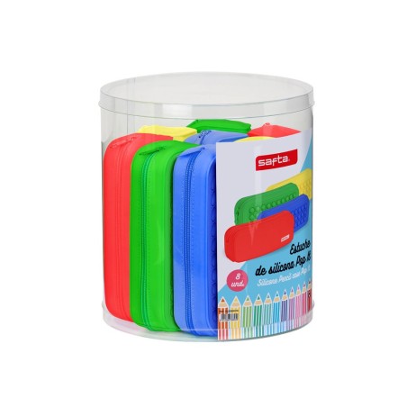 Bolso escolar safta portatodo cuadrado silicona pop it expositor de 8 unidades 270x230 mm