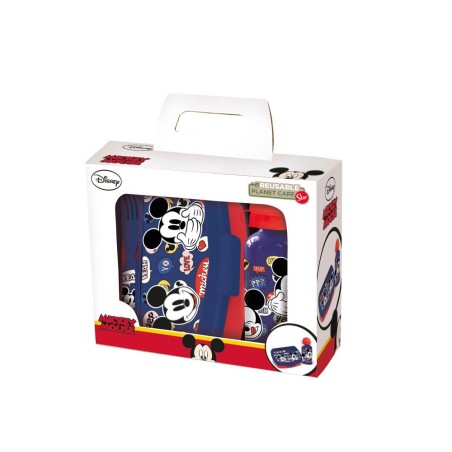Set de botella y sandwichera  cubiertos safta escolar 210x70x180 mm mickey mouse happy smiles
