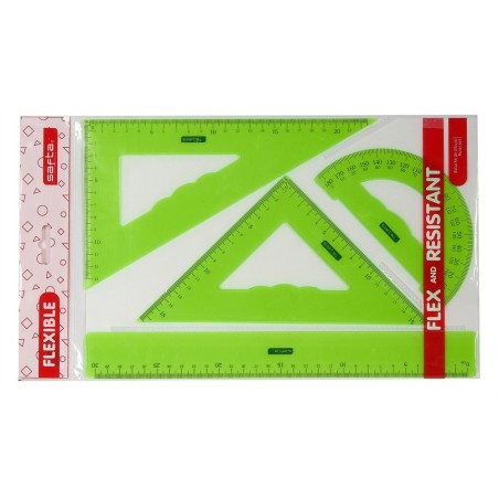 Juego escuadra cartabon regla safta flexible surtido de 3 colores