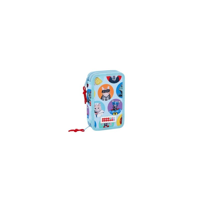 Plumier escolar safta pets factor doble cremallera 28 piezas 125x40x195 mm