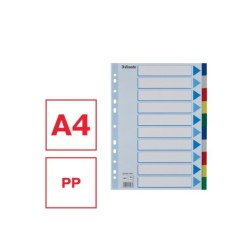 Separadores esselte din a4 polipropileno 10 posiciones multitaladro con cartulina indice color