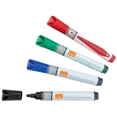 Rotulador nobo para pizarra cristal bolsa de 4 unidades colores surtidos