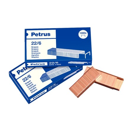 Grapas petrus cobreada 22/6 blister 4 cajas de 1000 unidades