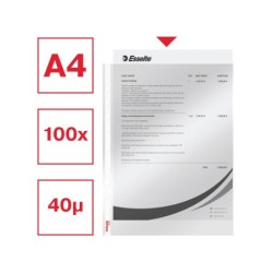 Funda multitaladro esselte din a4 polipropileno cristal con refuerzo bolsa de 100 unidades