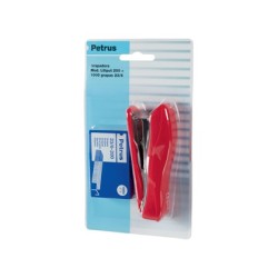 Grapadora petrus liliput 200 capacidad 12 hojas  1 caja grapas 23/6 colores surtidos