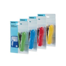 Grapadora petrus liliput 200 capacidad 12 hojas  1 caja grapas 23/6 colores surtidos