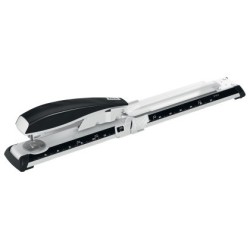 Grapadora petrus 600 brazo largo capacidad 40 hojas color gris/negro usa grapas 22/6 24/6-8 y 26/6-8