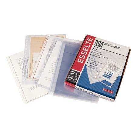 Funda multitaladro esselte din a4 80 mc polipropileno cristal 80 mc caja de 100 unidades