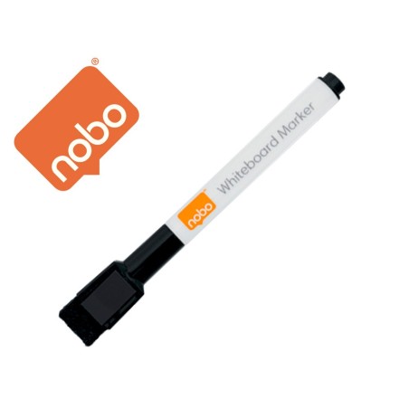 Rotulador nobo mini con borrador para pizarra blanca punta redonda 2 mm color negropack de 6 unidades