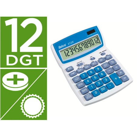 Calculadora ibico 212x sobremesa 12 digitos color blanco / azul 140x32x190 mm