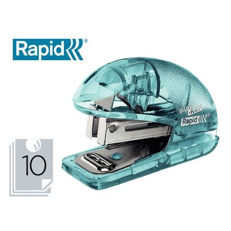 Grapadora rapid mini baby ray colour ice f4 capacidad 10 hojas usa grapas 24/6 y 26/6 color verde en blister