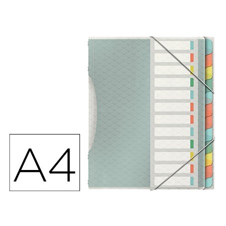 Carpeta esselte clasificadora colour ice polipropileno din a4 color transparente 12 separadores colores cierre