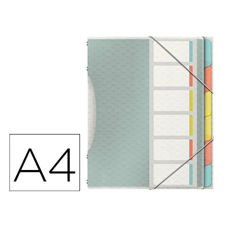 Carpeta esselte clasificadora colour ice polipropileno din a4 color transparente 6 separadores colores cierre