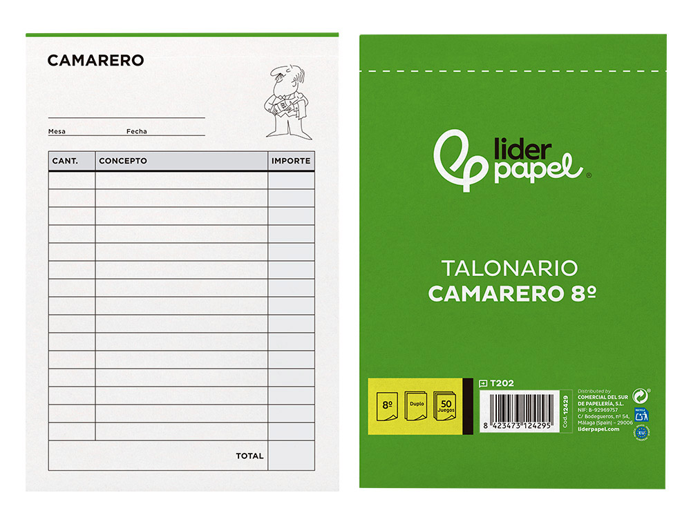 Talonario liderpapel camarero 8º original y copia t202
