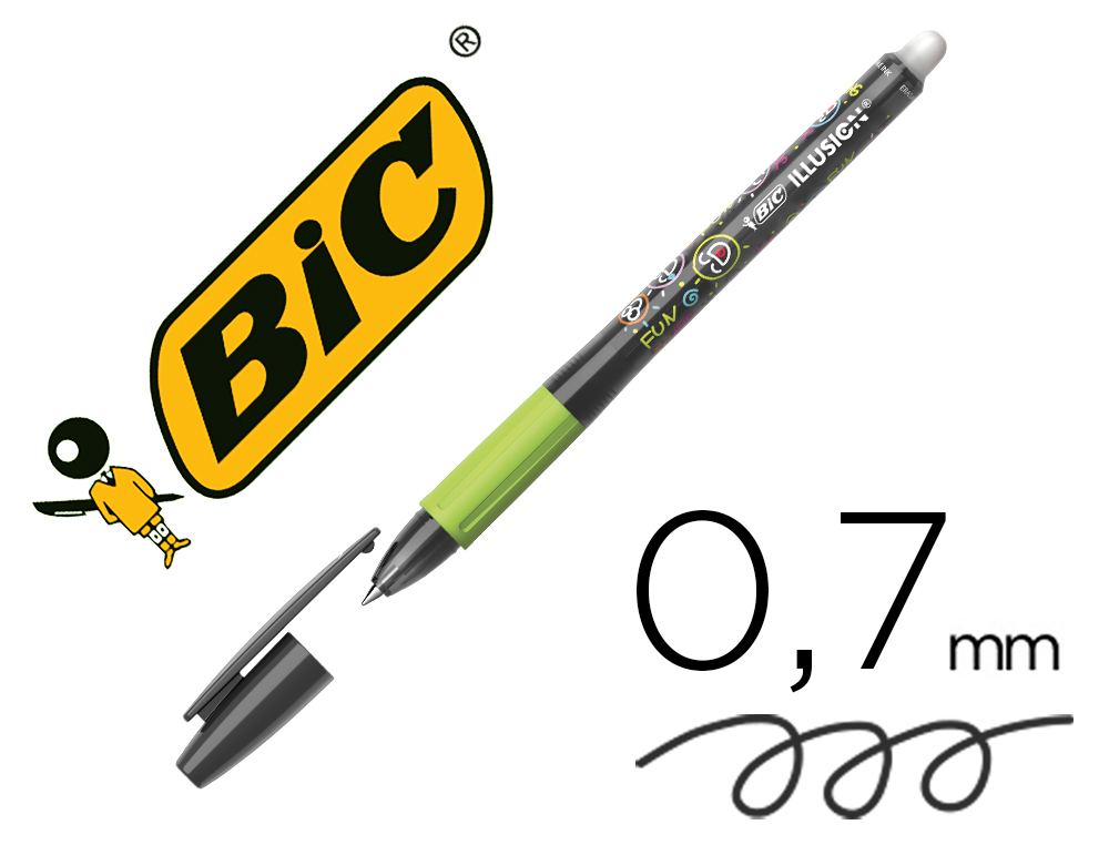 Boligrafo BIC Gelocity Illusion Borrable Negro Punta de 0,7 mm