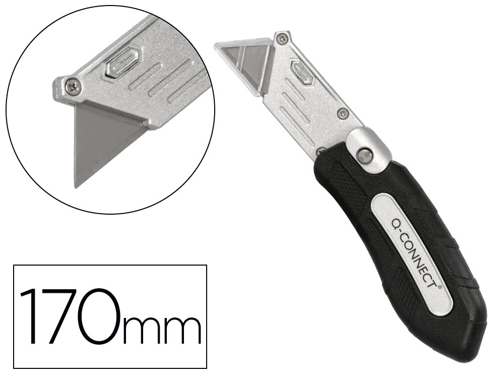 Cuter Q-Connect Metalico Ancho Plegable con Mango Antideslizante Cuchilla 19 mm Xd-925 Conclip Blister 1 Unidad