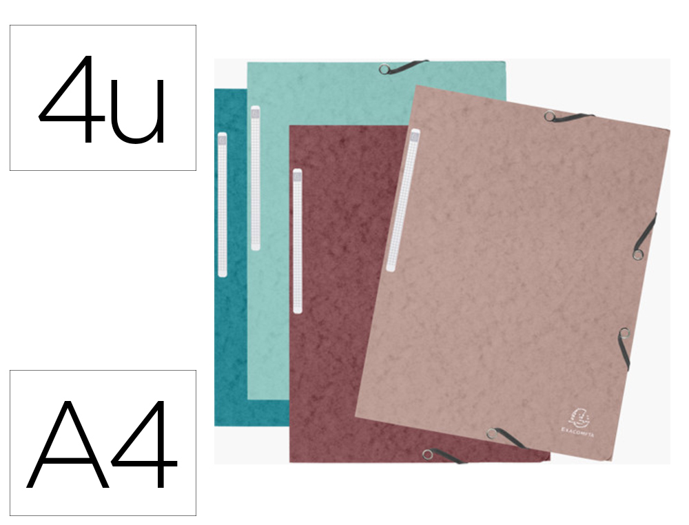 Carpeta Exacompta Skandi Gomas Carton Tres Solapas DIN A4 Lote de 4 Unidades Colores Surtidos