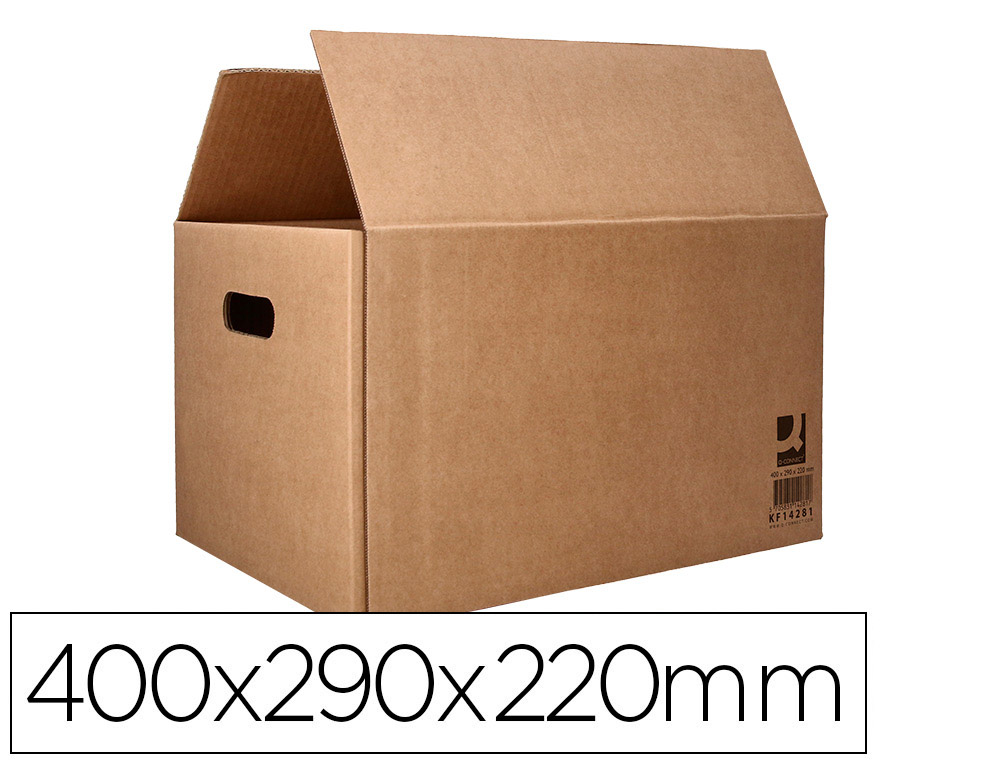 Caja para Embalar Q-Connect Americana con Asas Carton Reciclado Canal Simple 5 mm Color Kraft 400x290x220 mm