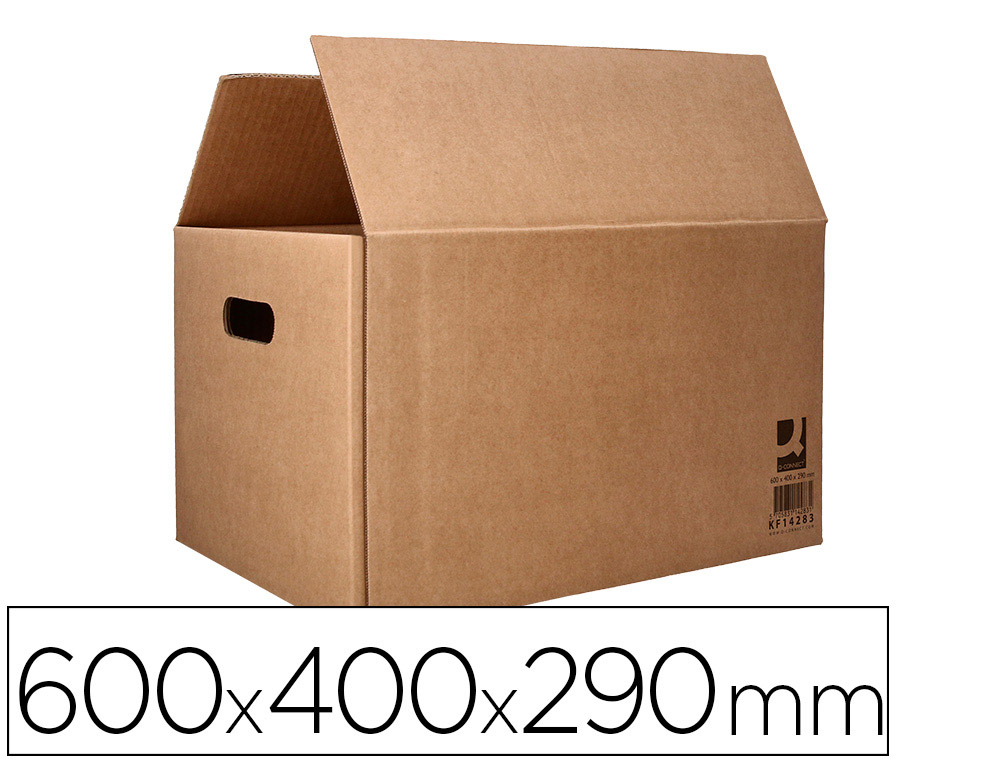 Caja para Embalar Q-Connect Americana con Asas Carton Reciclado Canal Simple 5 mm Color Kraft 600x400x290 mm