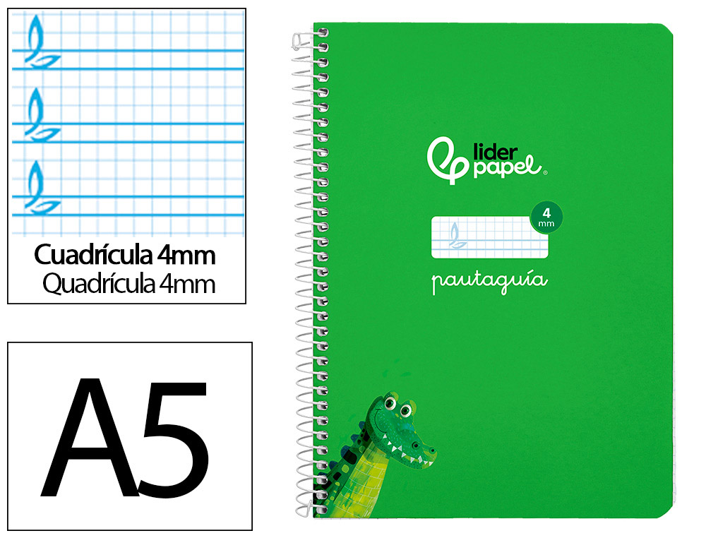 Cuaderno Espiral Liderpapel A5 Pautaguia Tapa Dura 80h 90gr Cuadro Pautado 4mm Color Verde