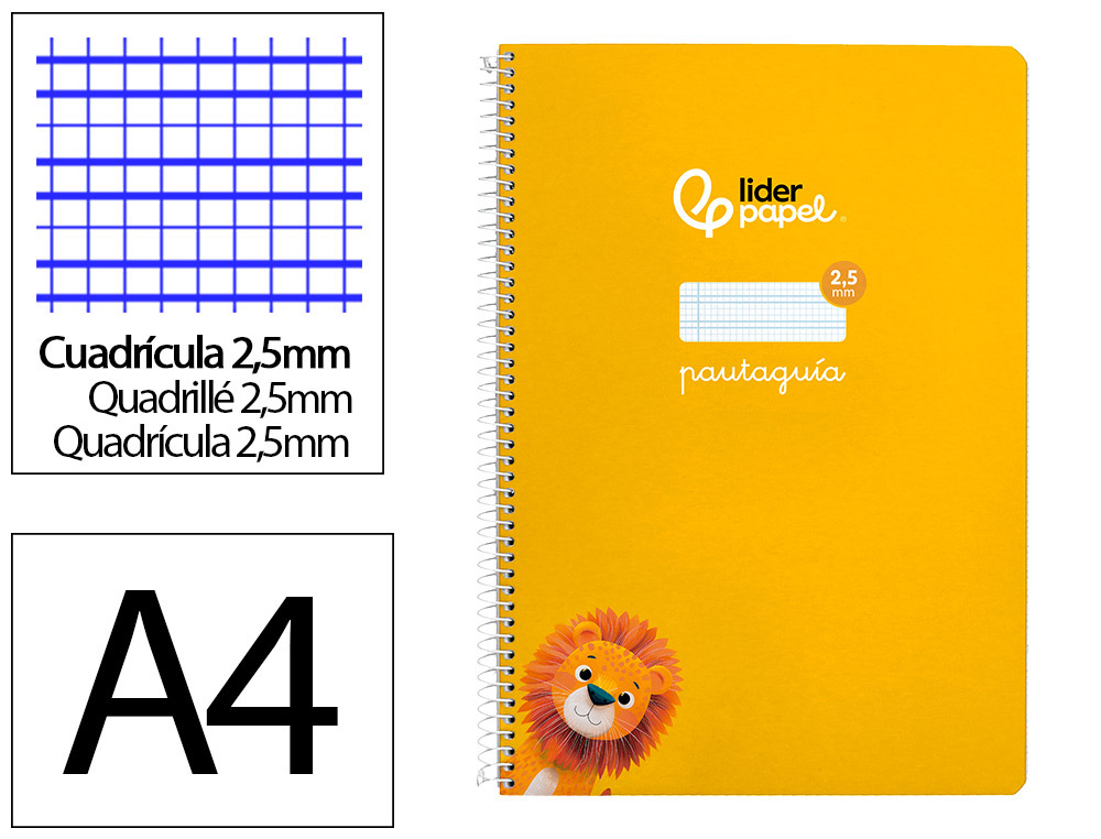 Cuaderno Espiral Liderpapel A4 A4 Pautaguia Tapa Dura 80h 90 gr Cuadro Pautado 2,5 mm Color Amarillo