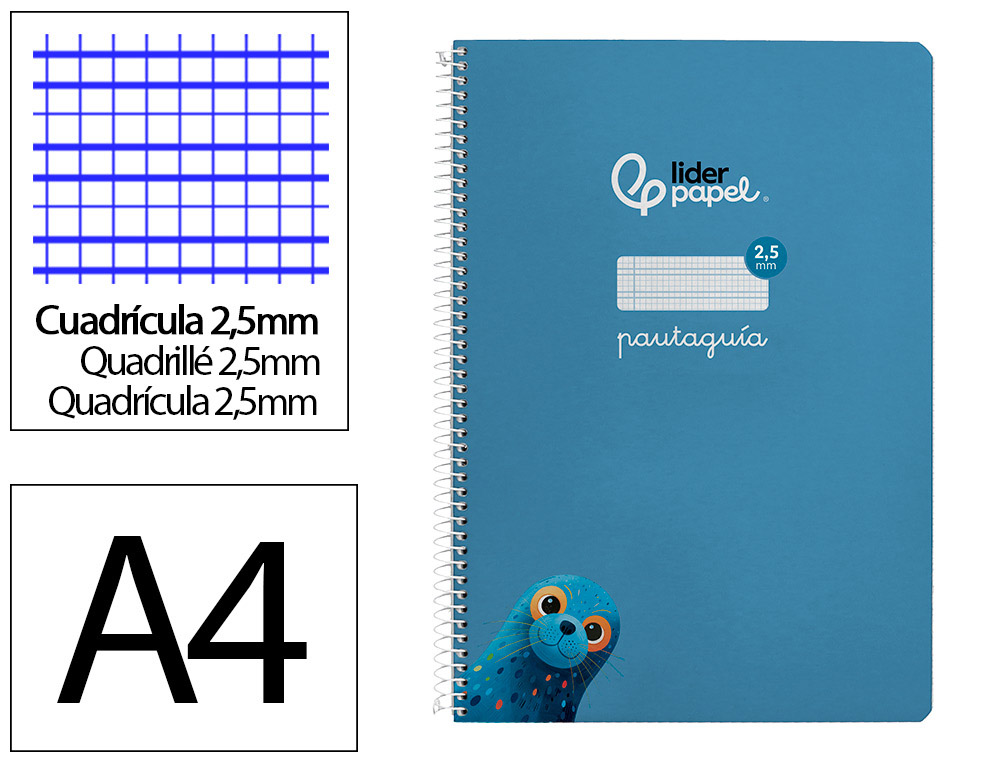Cuaderno Espiral Liderpapel A4 A4 Pautaguia Tapa Dura 80h 90 gr Cuadro Pautado 2,5mm Color Azul
