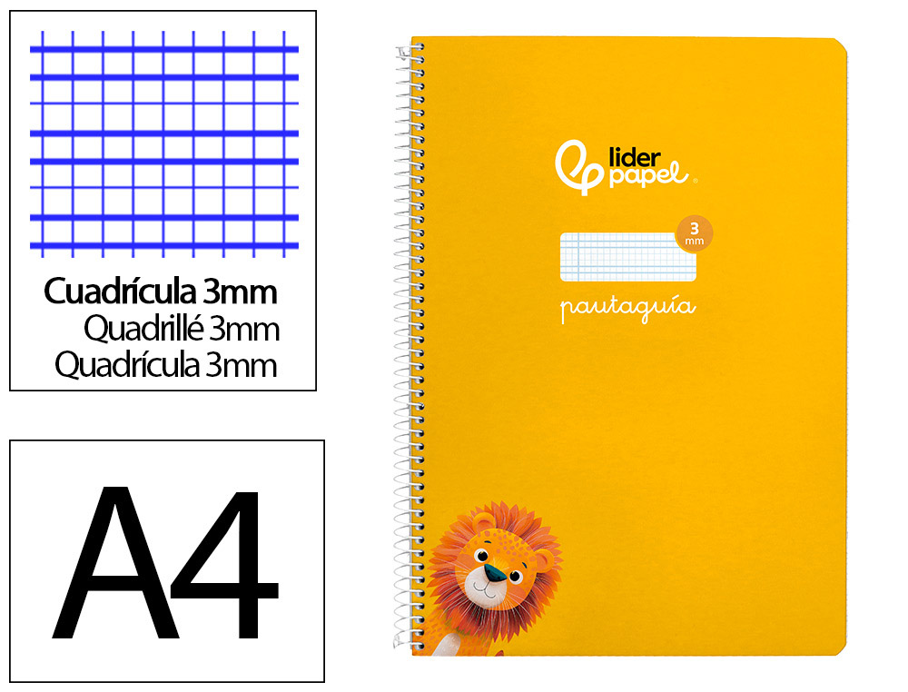 Cuaderno Espiral Liderpapel A4 Pautaguia Tapa Dura 80h 90 gr Cuadro Pautado 3mm Color Amarillo