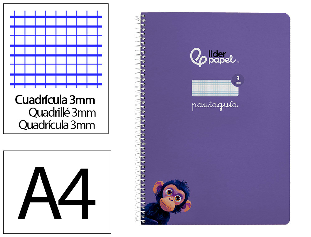 Cuaderno Espiral Liderpapel A4 Pautaguia Tapa Dura 80h 90 gr Cuadro Pautado 3mm Color Lila