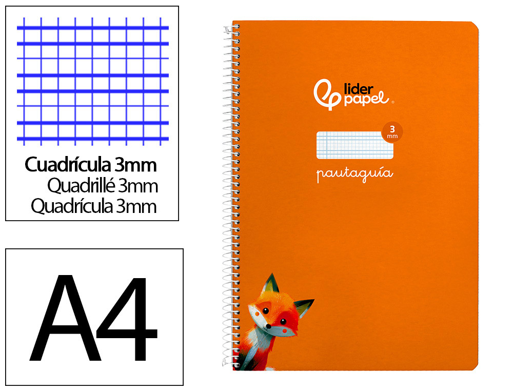 Cuaderno Espiral Liderpapel A4 Pautaguia Tapa Dura 80h 90 gr Cuadro Pautado 3mm Color Naranja