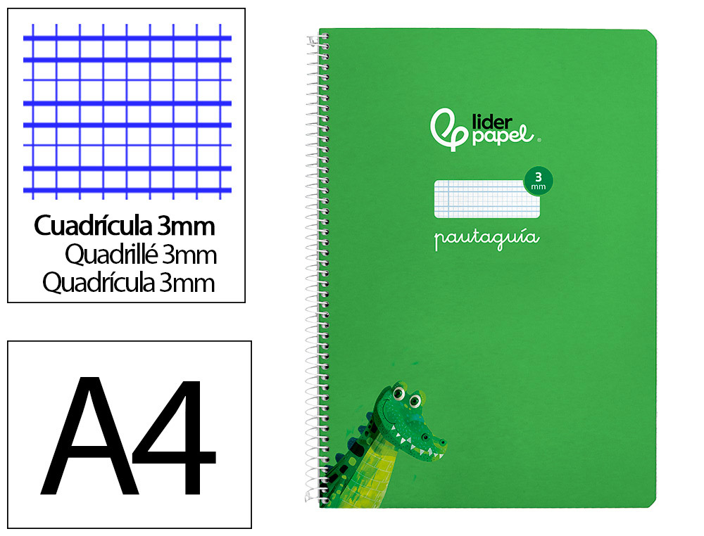 Cuaderno Espiral Liderpapel A4 Pautaguia Tapa Dura 80h 90 gr Cuadro Pautado 3mm Color Verde