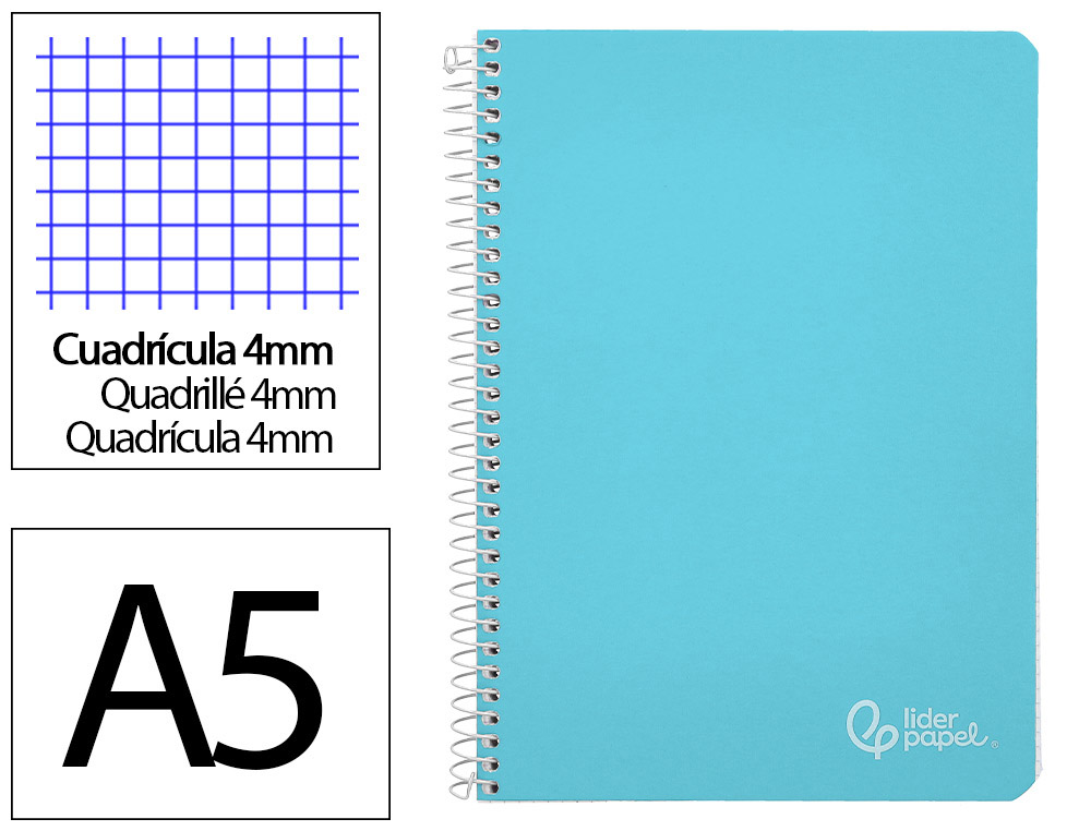 Cuaderno Espiral Liderpapel A5 Witty Tapa Dura 80h 90gr Cuadro 4mm con Margen Color Azul