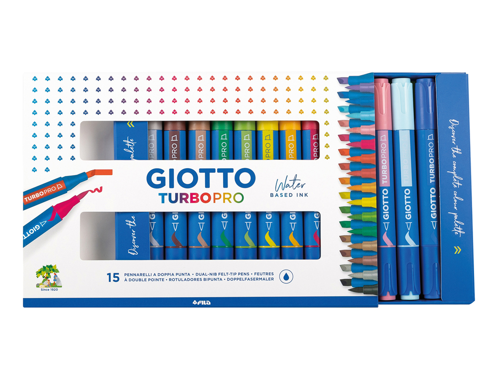 Rotulador Giotto Turbo Pro Acuarelable Doble Punta Estuche de 15 Unidades Colores Surtidos