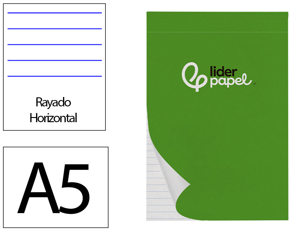 Bloc notas liderpapel horizontal a5 80 hojas 60g/m2 perforado