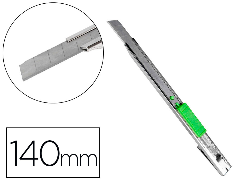 Cuter Q-Connect Metalico Estrecho Cuchilla 9 mm con Clip Blister 1 Unidad