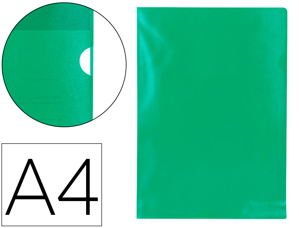 Carpeta Dossier Uñero Plastico Q-Connect DIN A4 120 Micras Verde Caja de 100 Unidades