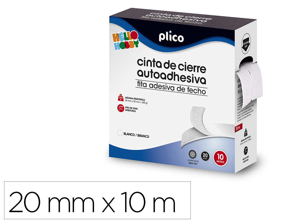 Cinta de Cierre Adhesiva Plico Velcro Blanco 20mm x 10m
