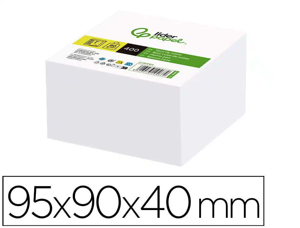 Taco Papel Liderpapel sin Encolar Blanco 400 Hojas 95x90x40 mm 80 gr