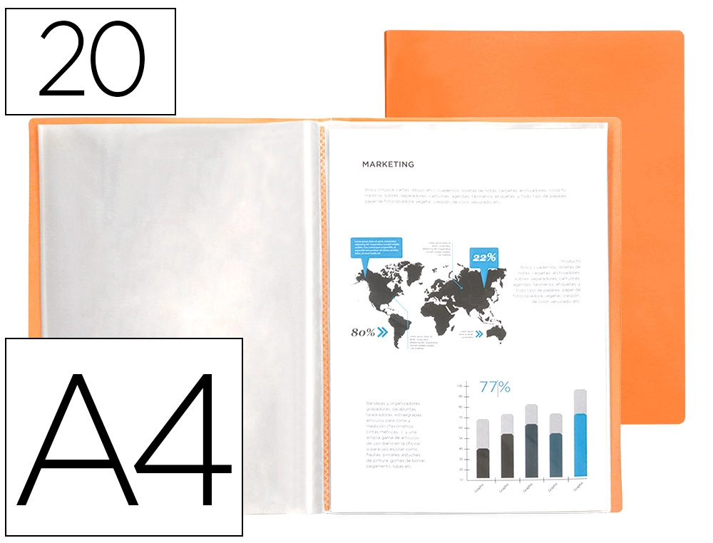 Carpeta Liderpapel Escaparate 20 Fundas Polipropileno DIN A4 Naranja Fluor Opaco