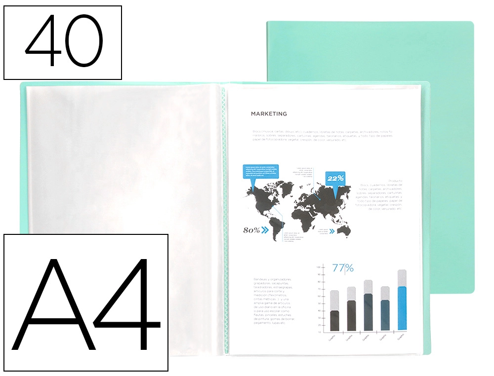 Carpeta Liderpapel Escaparate 40 Fundas Polipropileno DIN A4 Verde Manzana Opaco