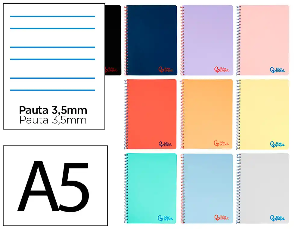 Cuaderno Espiral Liderpapel A5 Wonder Tapa Plastico 80h 90g Pauta 3,5mm con Margen Colores Surtidos