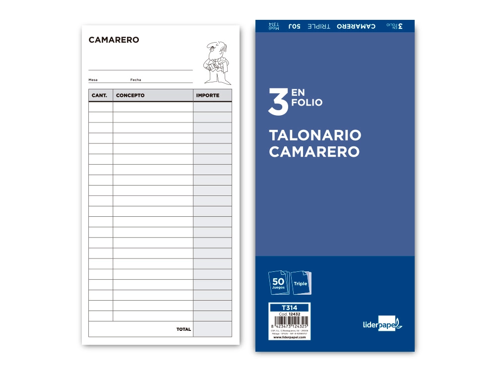 Talonario Liderpapel Camarero 3/fº Original y 2 Copias t314