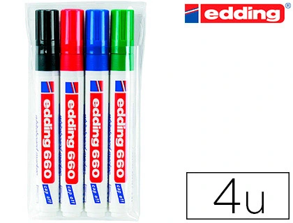 Rotulador Edding para Pizarra Blanca 660 Blister de 4 Unidades Colores Surtidos Recargable