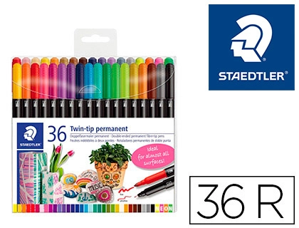 Rotulador Staedtler Permanente Doble Punta 3187 Estuche de 36 Unidades Colores Surtidos