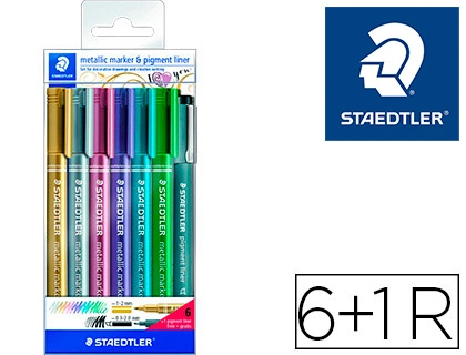 Rotulador Staedtler Metalico 8323 Blister de 6 Unidades Colores Surtidos + 1 Rotulador Calibrado 308 c2-9